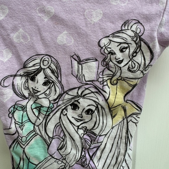 Disney 3T Girls Princess Belle Rapunzel Jasmine Purple Short Sleeve Pajama Top - Picture 6 of 7